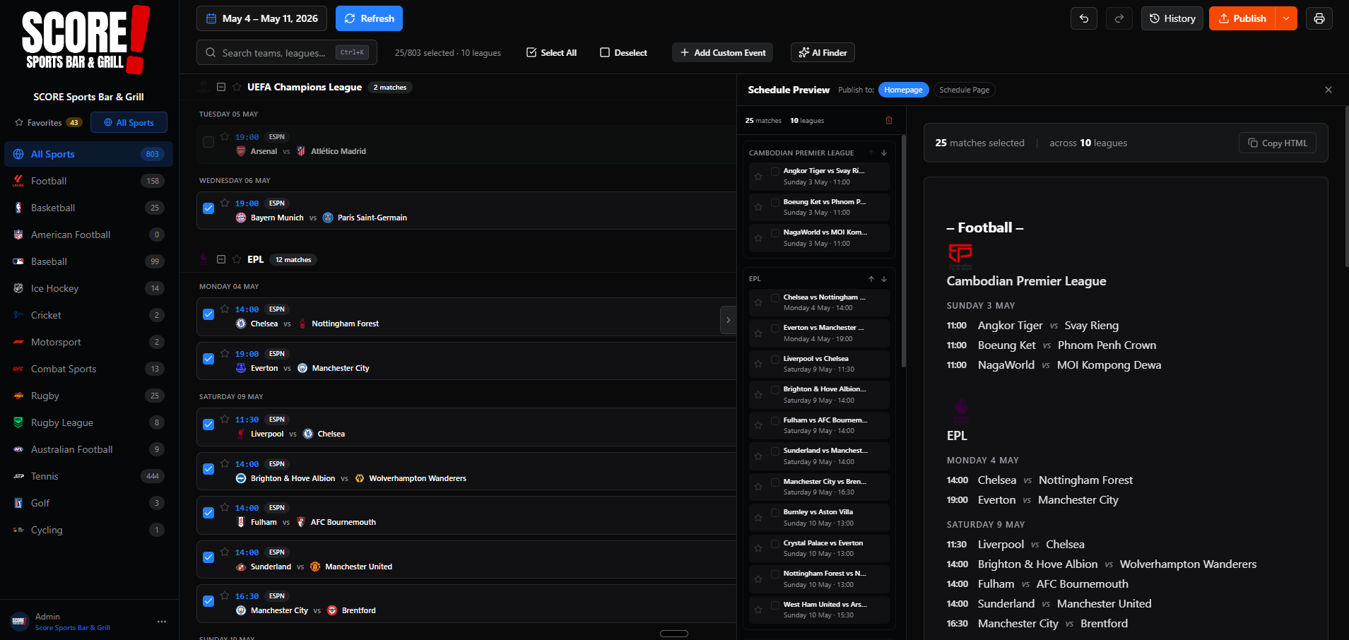 SCORE scheduler tool screenshot